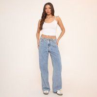 Mid Rise Tie Waist Detail Straight Leg Jeans In Blue Denim, Women's Size UK Small S | EGO (UK)