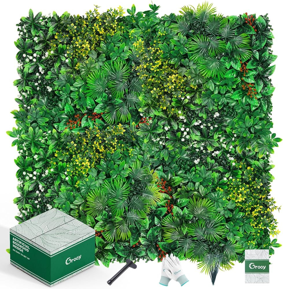 Grass Wall, Artificial Tropical Boxwood Panels 20"x20"(16pcs), Privacy Hedge Fence Screen with UV... | Amazon (US)