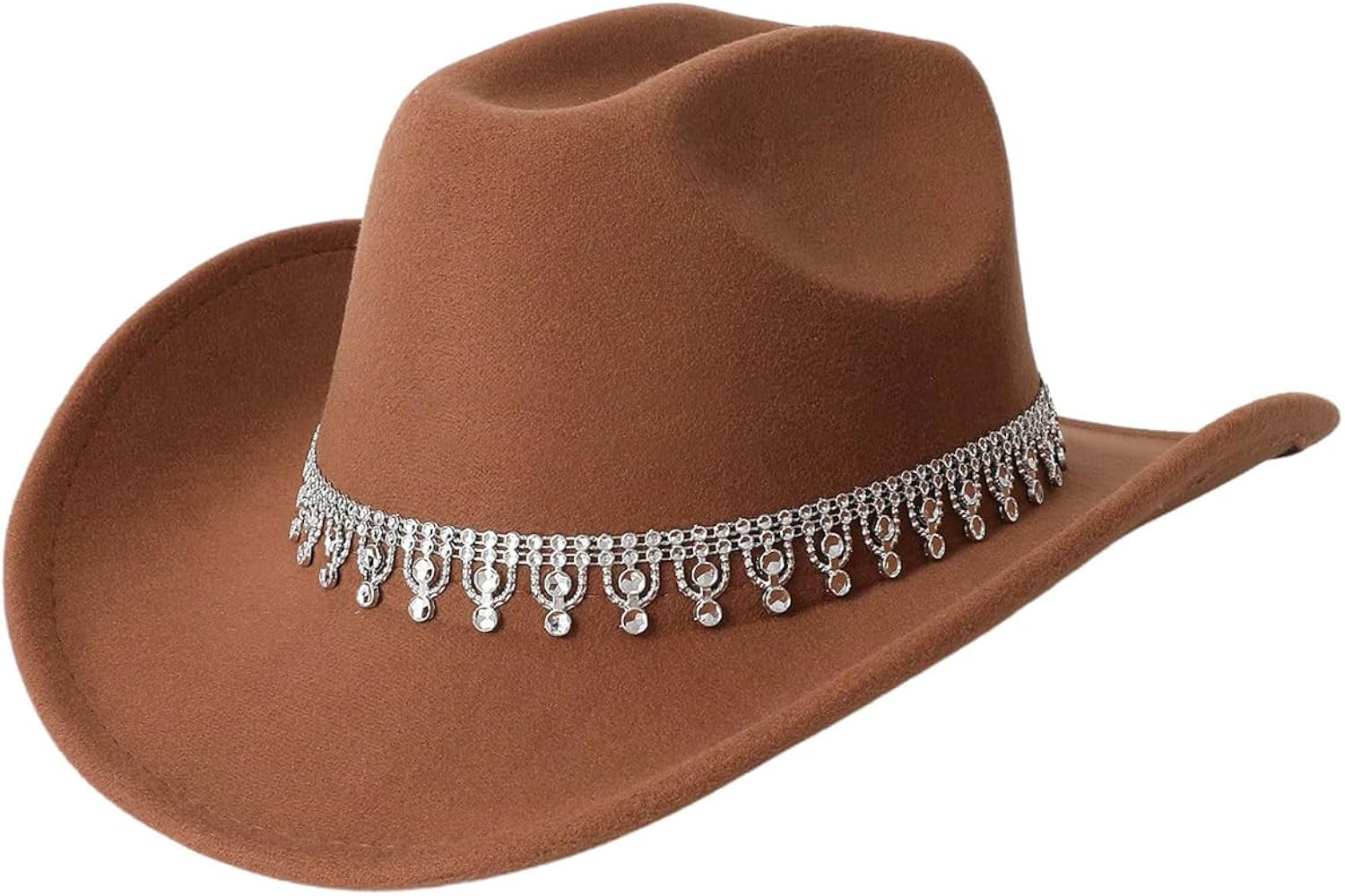 Women's Rhinestone Sequin Fedora Cowboy Hat Boho Western Wide Brim Cowgirl Hats | Amazon (US)