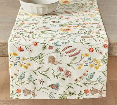 Spring Garden Embroidered Cotton Table Runner | Pottery Barn (US)
