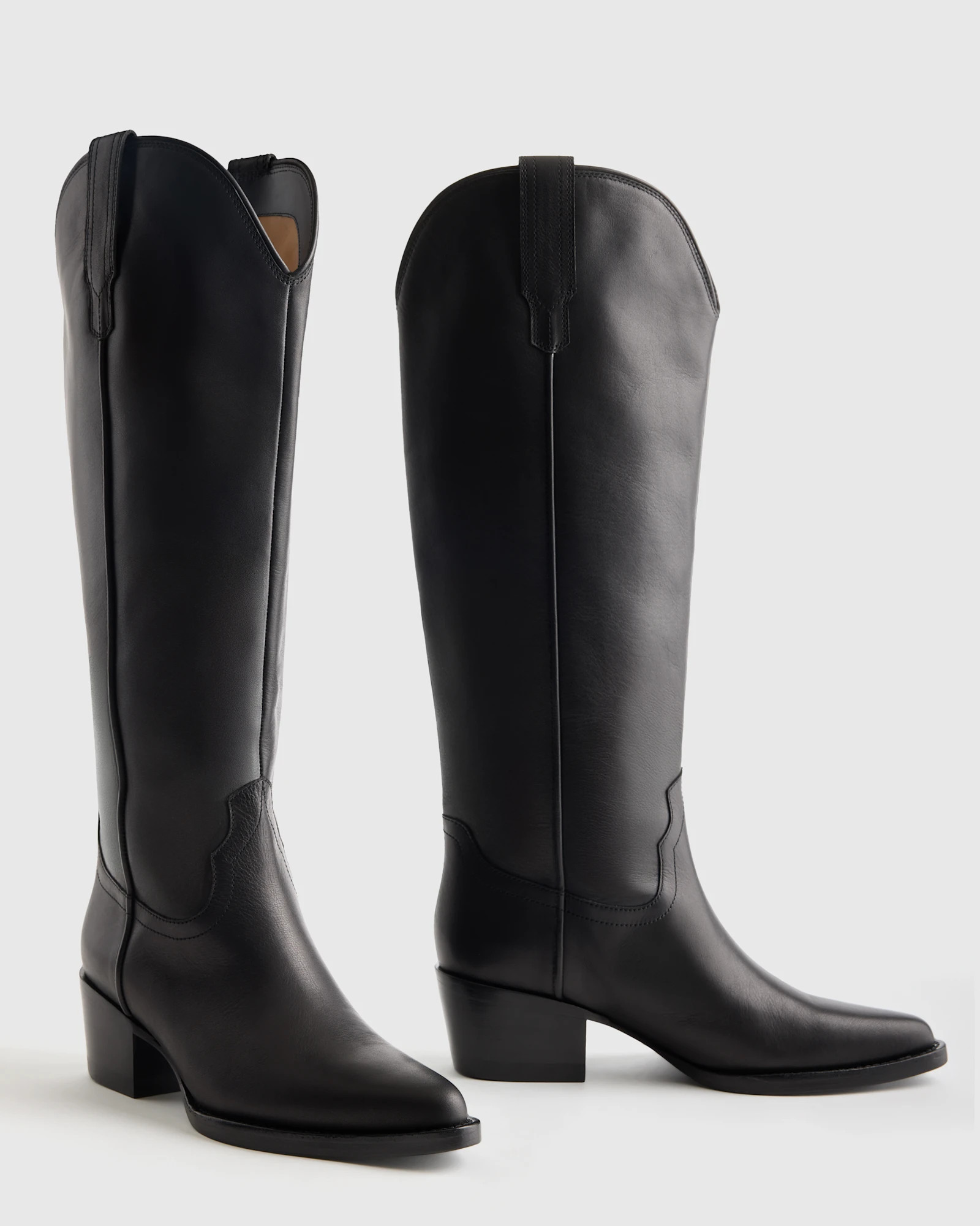Italian Leather Tall Western Boots in Black | Quince