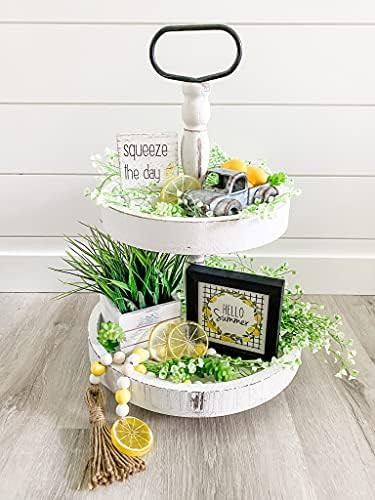 Paper and Pallet Wooden Two Tiered Tray - Rustic Farmhouse Decor 2 Tier Serving Stand with Metal ... | Amazon (US)