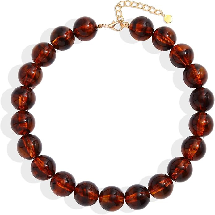 Chunky Necklaces for Women Trendy 20MM Large Resin Beaded Necklace Bold Statement Chunky Choker N... | Amazon (US)