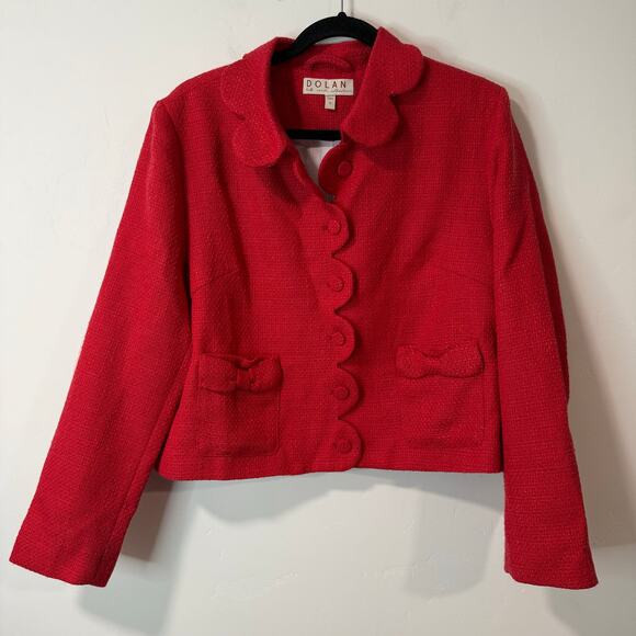 DOLAN Women's Tweed Blazer Jacket Scalloped Red XLarge | Poshmark