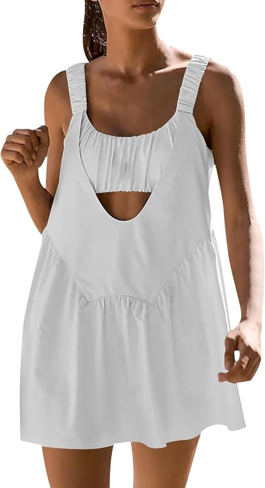 Womens Tennis Dress Built-In Bra and Shorts Pockets Workout Dresses Cute Athletic Outfits Cut Out... | Amazon (US)
