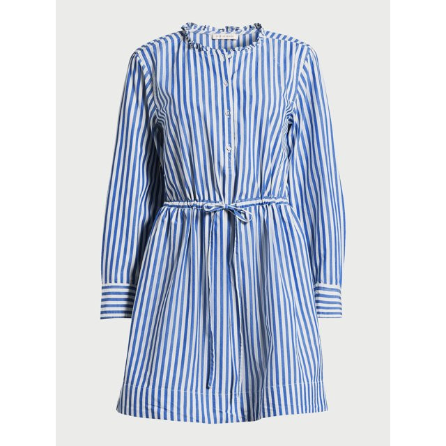 Free Assembly Women’s Striped Ruffle Neck Mini Dress, Sizes XS-XXL | Walmart (US)