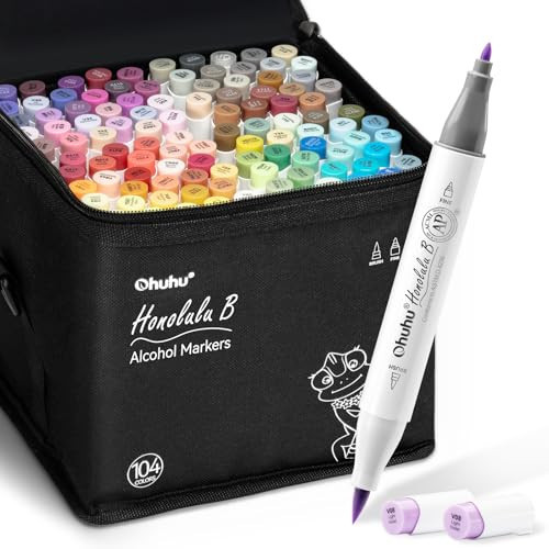 Ohuhu Alcohol Markers Brush Tip- 104-color Double Tipped Alcohol Based Art Marker Set for Artists Adults Coloring Illustration- Honolulu B of Ohuhu Markers- Dual Tip Brush & Fine- Refillable | Amazon (US)
