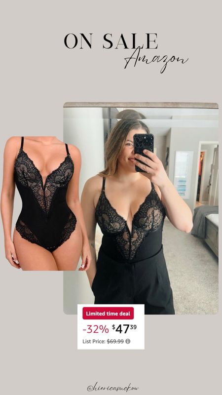 Viral snatching bodysuit from Amazon! I wear a size XXL, I size up one so I can breathe. These rarely go on sale this is such a great idea for date night or Valentines! Put a blazer over top! 

Midsize outfit, midsize Amazon, midsize spring outfit, 

#LTKfindsunder50 #LTKsalealert #LTKmidsize