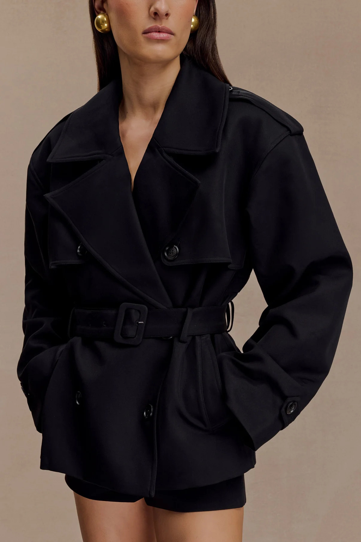 Alden Short Trench Jacket - Black | Meshki (APAC)