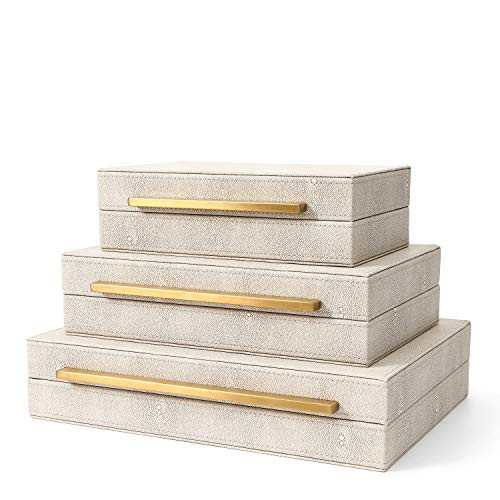 Kingflux Faux Ivory Shagreen Leather Set of 3 Pcs Decorative Boxes, Storage Boxes Jewelry Organiz... | Amazon (US)