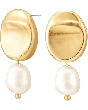 Pearl Earrings 14k Gold Plated Pearl Drop Earrings Hypoallergenic Elegant Freshwater Pearl Gold H... | Amazon (US)