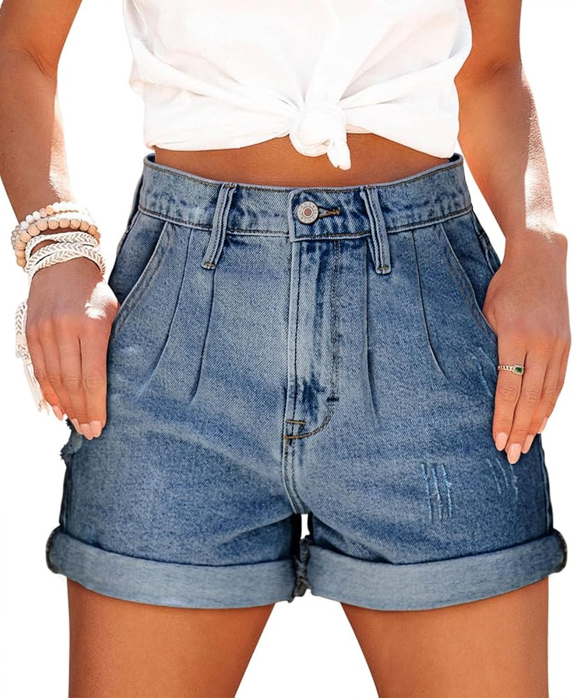 StunShow Women's Denim Shorts Mid Waist Jean Short | Amazon (US)