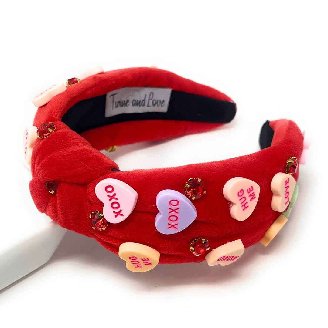Valentines Day Headband, Valentines Knot Headband, Heart Embellished Knotted Headband, Pink Headb... | Etsy (US)