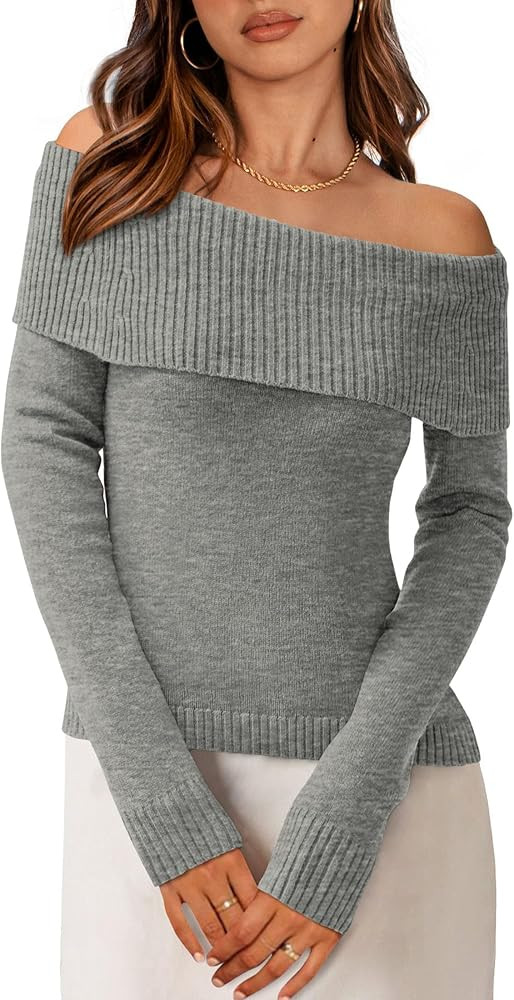 PRETTYGARDEN Women's Fall Off Shoulder Sweaters Y2K Long Sleeve Ribbed Knit Fitted Pullover Winte... | Amazon (US)