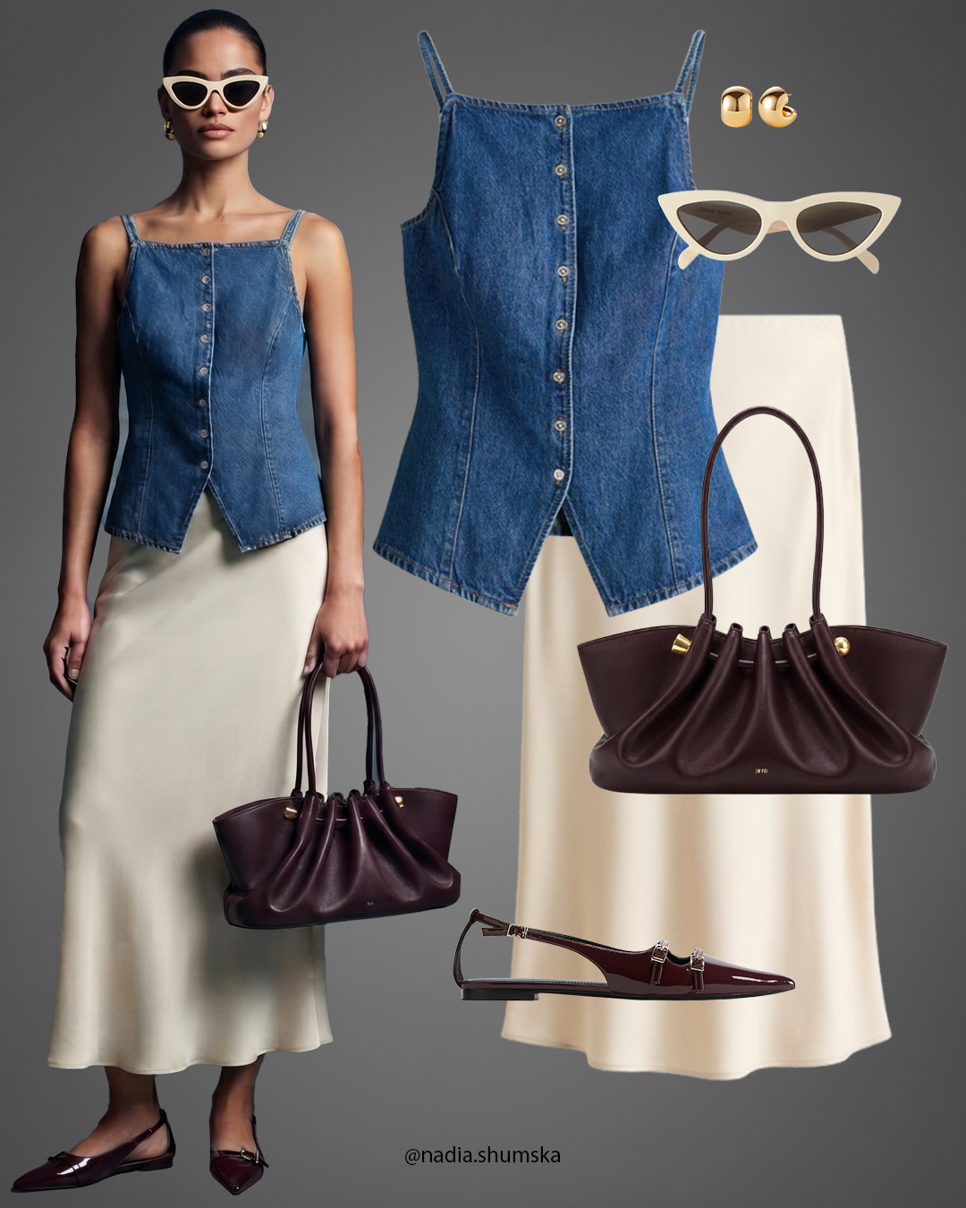 Satin skirt styling✨ Everything is linked below 🤍 #LTKstyletip #LTKcapsule #satinskirt #casualoutfit