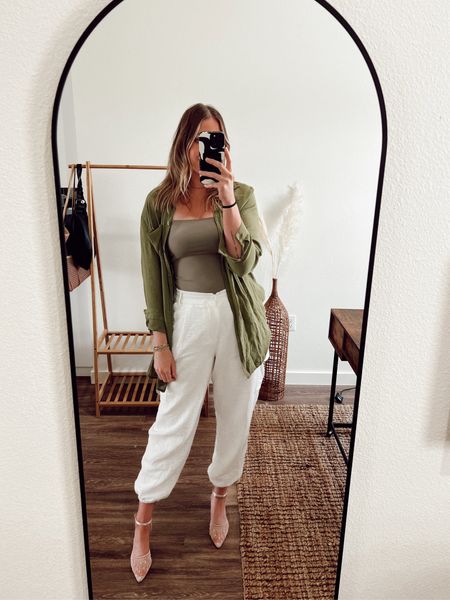 I’m wearing a medium in the white cargo pants. The button down is OS. I linked a similar tank top! 

Spring fashion. Tall fashion for women 

#LTKSeasonal #LTKsalealert