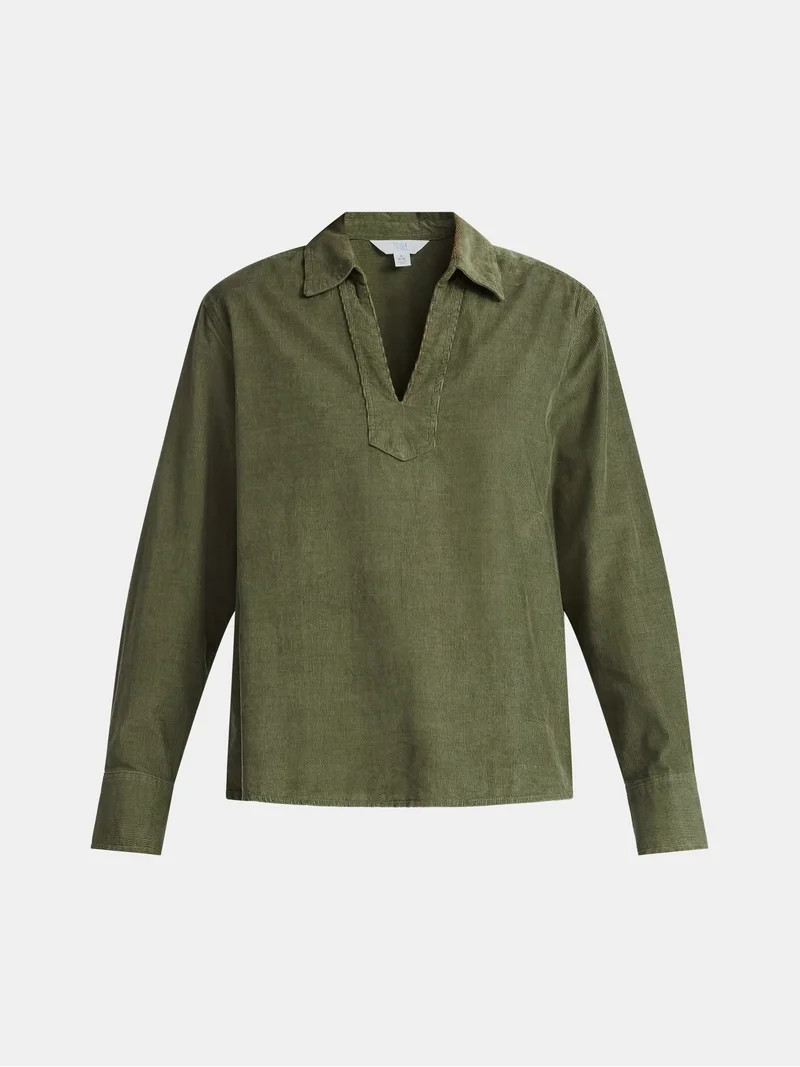 Time and Tru Women's Cotton Corduroy Popover Shirt with Long Sleeves, Sizes XS-XXXL | Walmart (US)