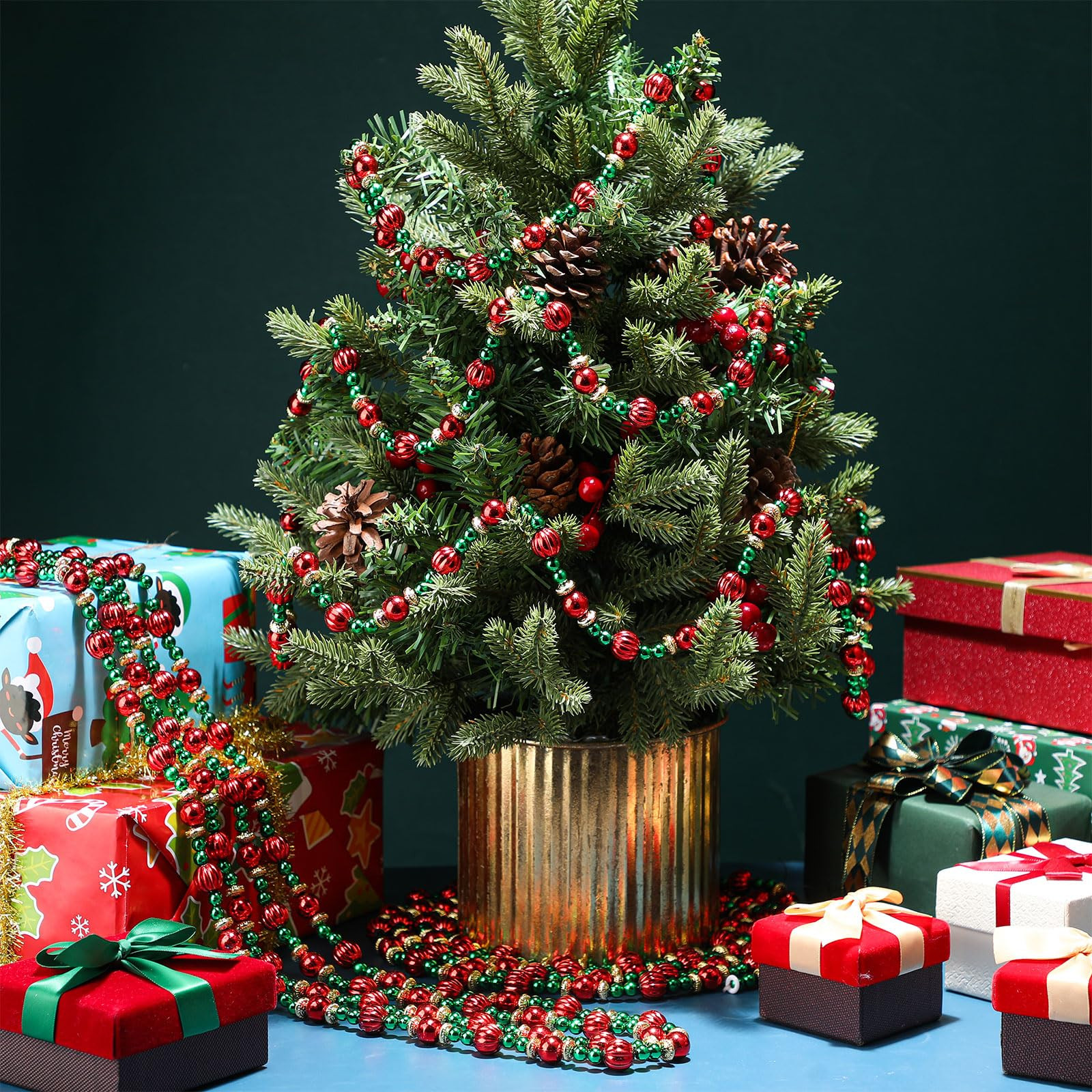 Geosar 12 Pcs Christmas Tree Bead Garland 9 Feet Twisted Beads Pearl Garland Red and Green Xmas T... | Amazon (US)