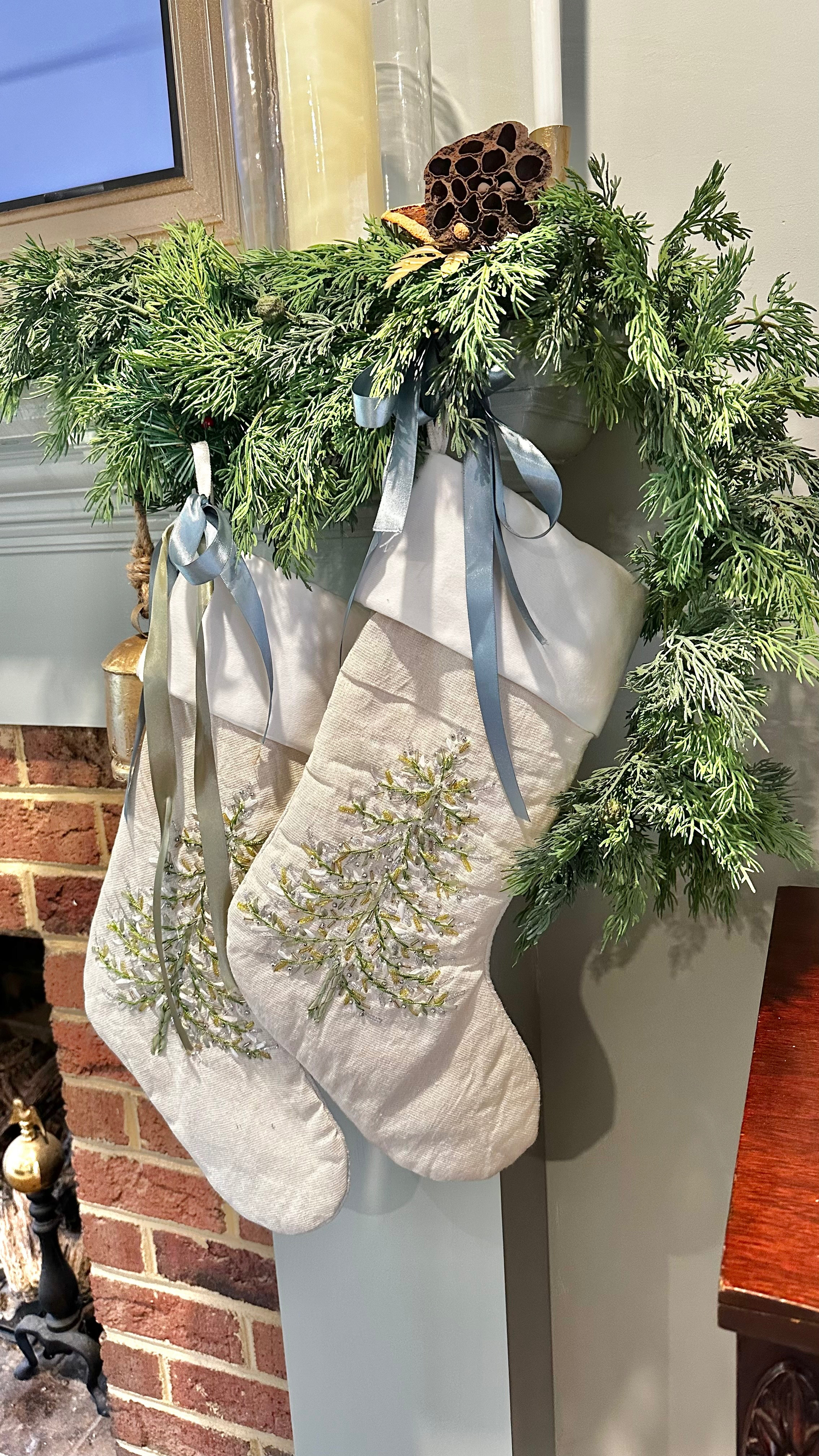 These stockings might be my favorite detail on the mantle this year. 🎄 The soft cream color and subtle embroidered Christmas tree make them feel classic yet special — perfect for my cream-and-blue holiday look in here. ✨ They add just the right amount of texture and charm without overpowering the space.
You can find these beautiful stockings and the rest of my mantle decor linked below from @wayfair.
#ad #WayfairPartner #Wayfair #HolidayDecor #LTKHome  

 #LTKHoliday #LTKSeasonal