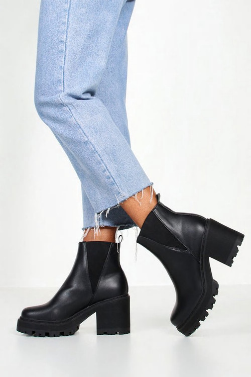 Wide Width Chunky Block Heel Chelsea Boots | Boohoo.com (US & CA)