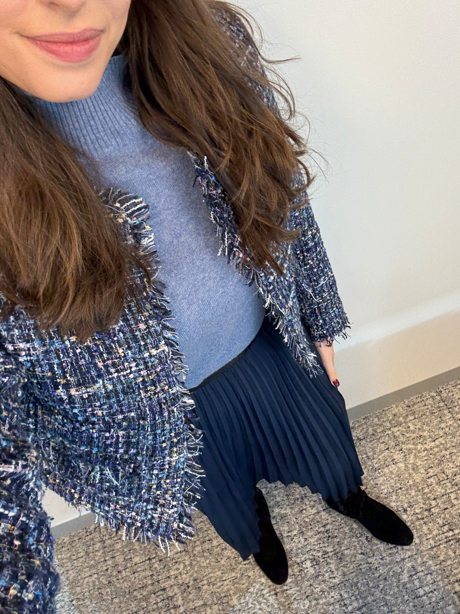 Office style, office outfit, business casual, workwear, courtroom attire, lawyer, attorney, business professional, business corporate, corporate style, corporate fashion, law firm style, winter workwear, winter office style, winter workwear, pleated skirt, pleated midi skirt, tweed jacket, tweed blazer, cashmere sweater, cashmere turtleneck, tall suede boots, black suede boots

#LTKSeasonal #LTKWorkwear #LTKFindsUnder100