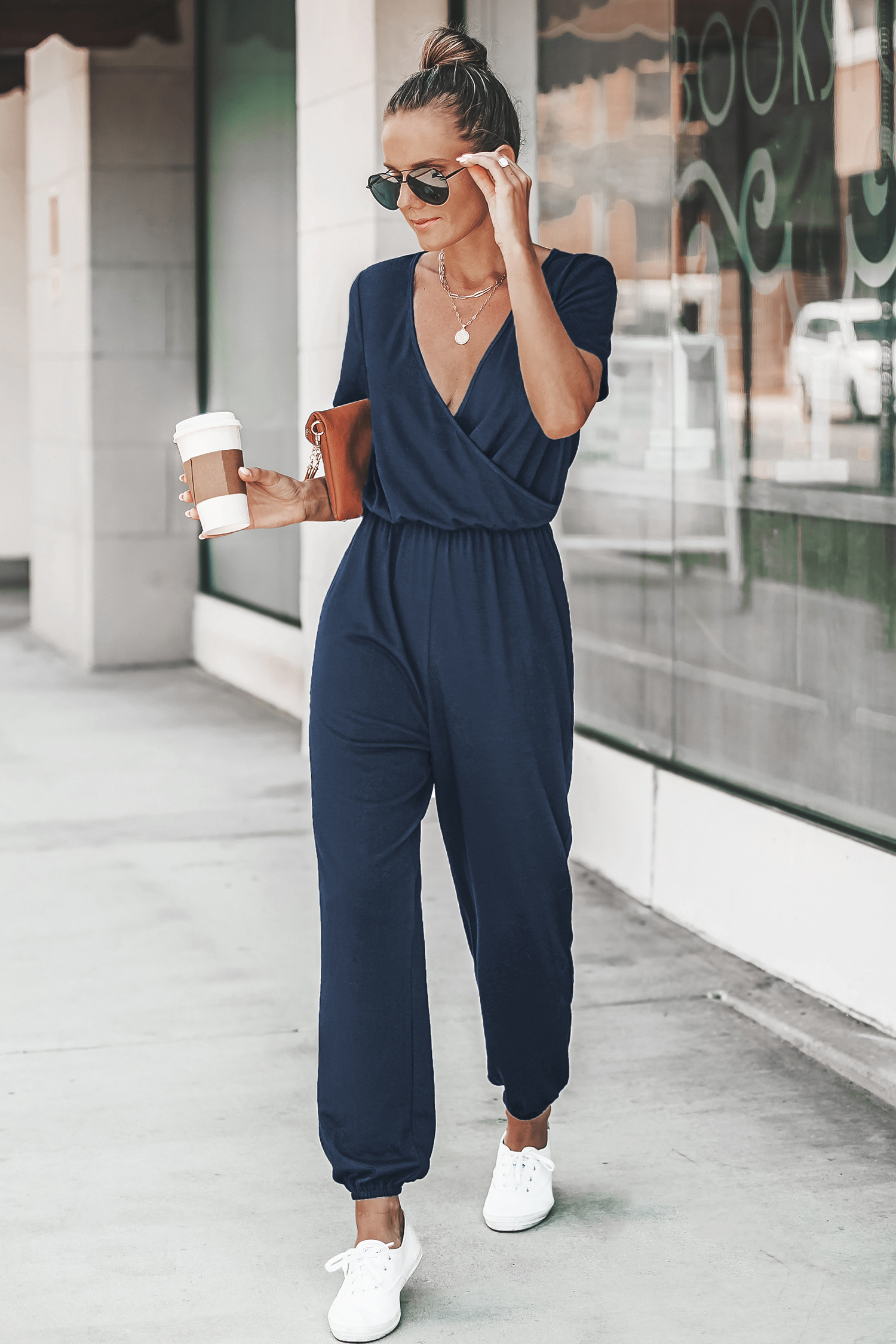 Midnight Blue Surplice Jogger Jumpsuit | Cupshe US