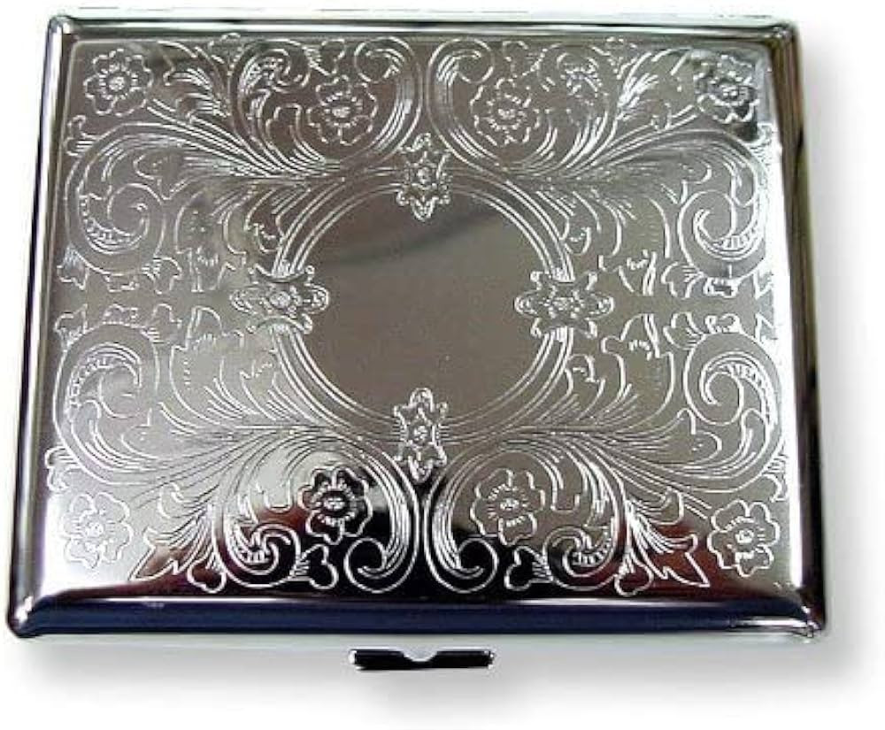 Etched Cigarette Case Victorian Style Metal Holder for Regular, King and 100's Size (Etched Silve... | Amazon (US)