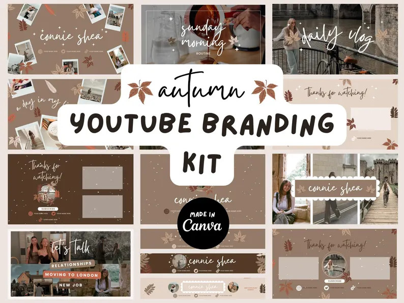 Autumn Leaves Branding Kit Templates Social Media Brand Digital Download Youtube Branding Kit Edi... | Etsy (US)