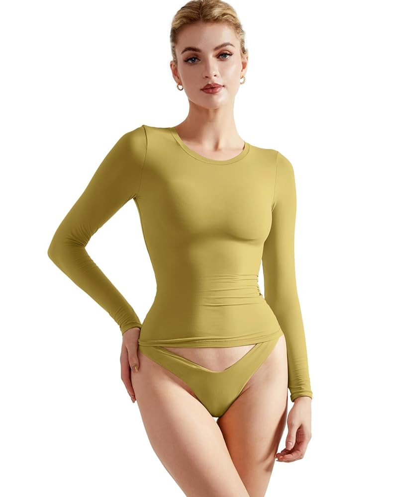 SUUKSESS Women Double Lined Fitted Basic T Shirts Crew Neck Long Sleeve Crop Top | Amazon (US)