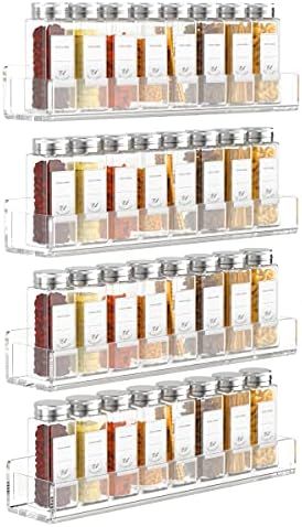 FEMELI Acrylic Spice Rack Wall Mount for Cabinets,Cupboard Or Pantry Door,4 Packs Of Hanging Spic... | Amazon (US)