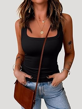 REORIA Built in Bra Tank Tops for Women Summer Sleeveless Racerback Square Neck Casual Basic Ribb... | Amazon (US)
