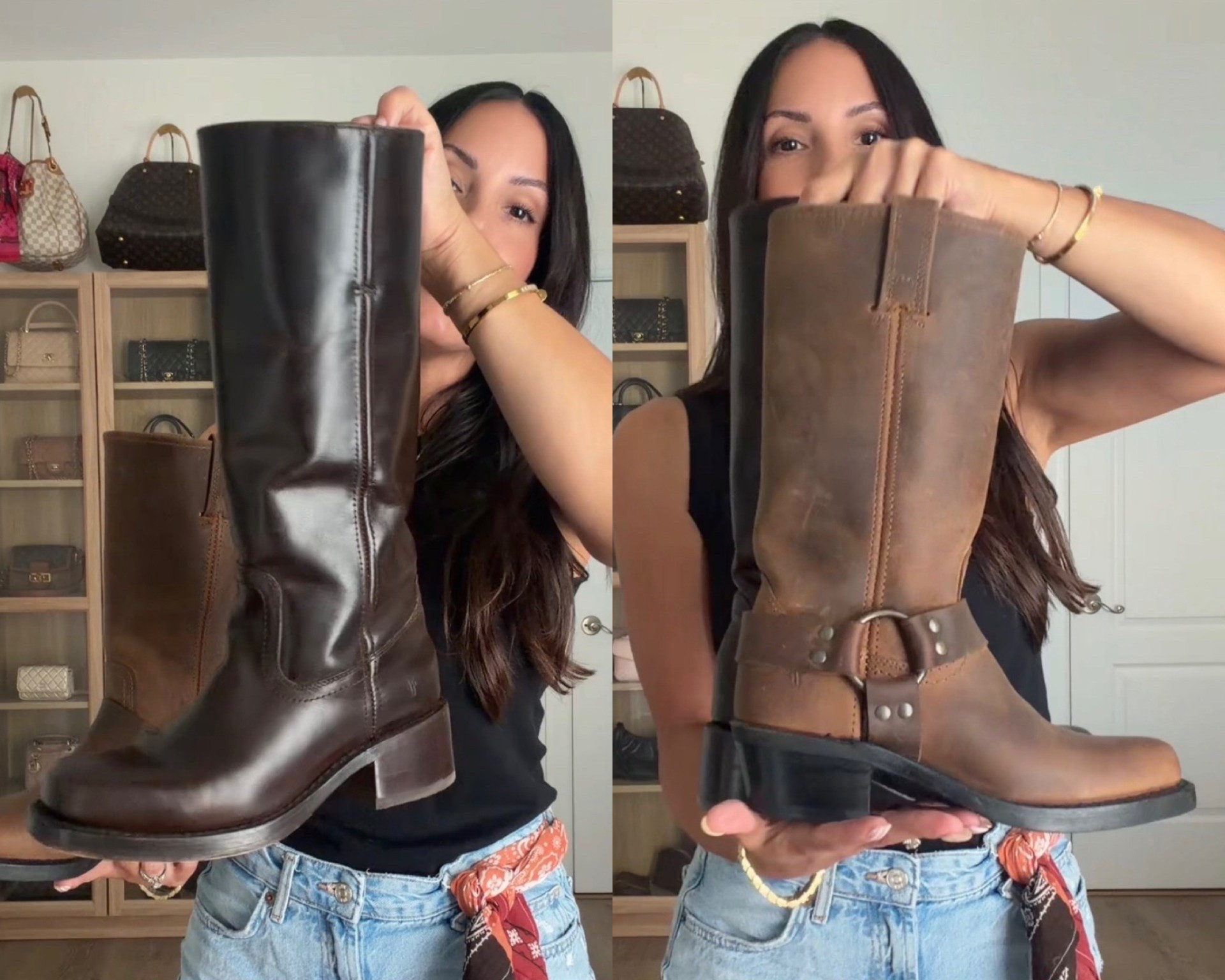 Frye are so nostalgic for me. I actually hate. I got rid of some of my intentional ones years ago. 
Left Campus in bourbon
Right Harness in tan
