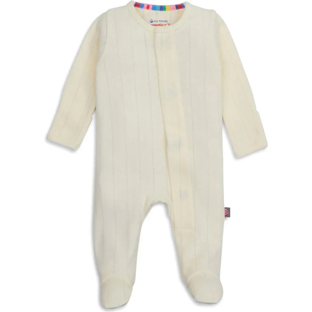Magnetic Me Love Lines Pointelle Magnetic Organic Cotton Footie in White at Nordstrom, Size Newborn | Nordstrom