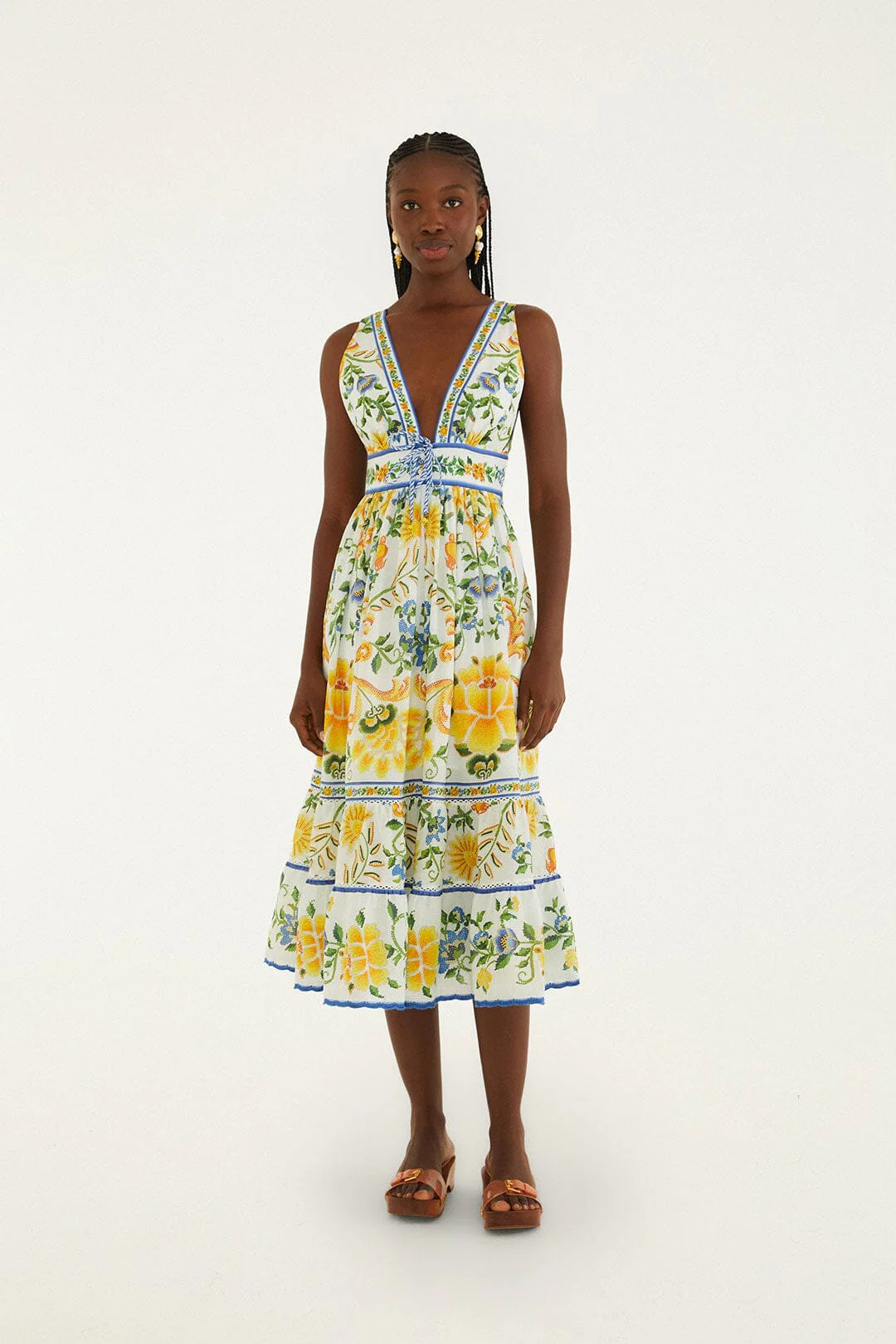 Off-White Emily Floral Tapestry Rope Ties Midi Dress | FARM Rio | FarmRio (US)