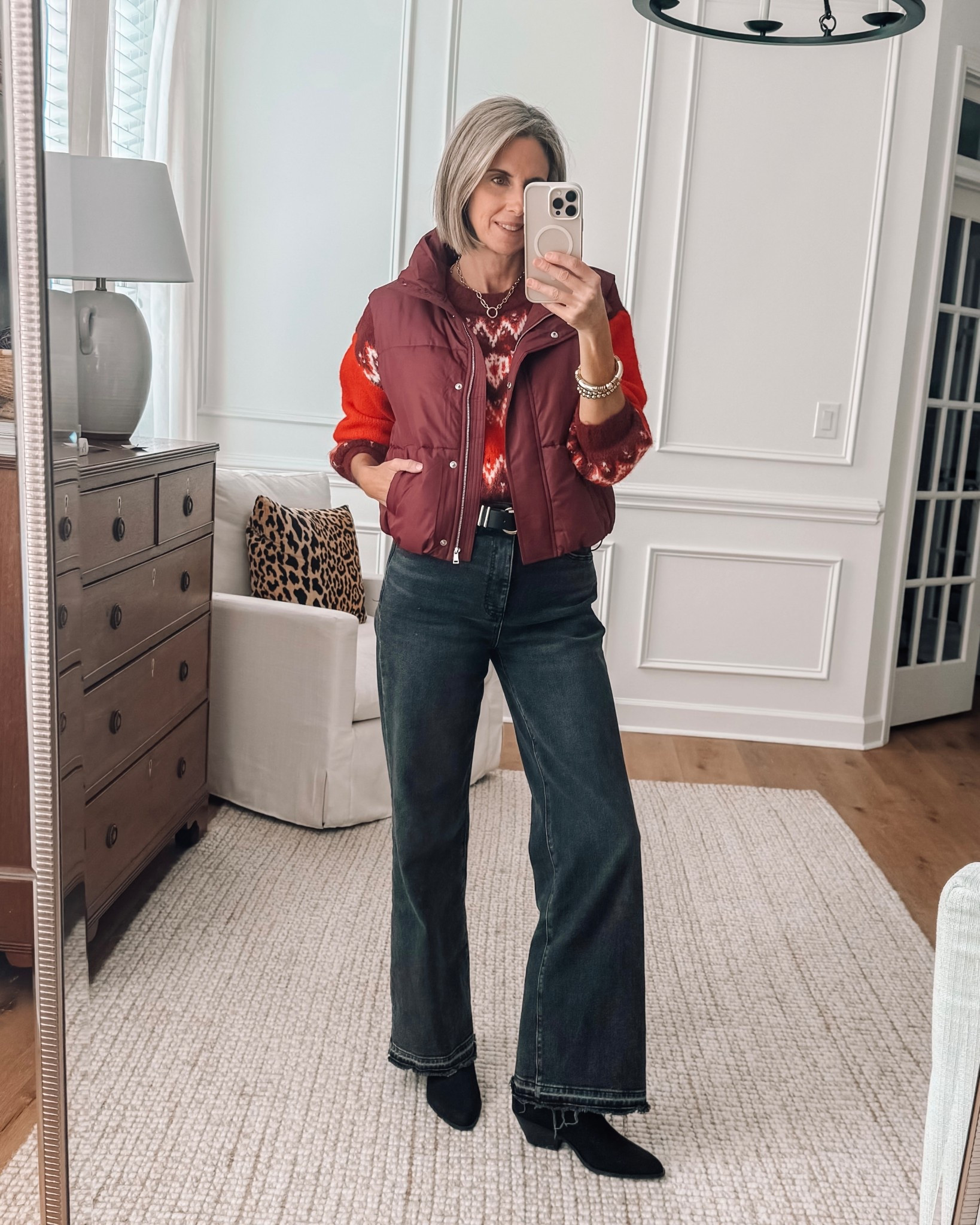 I paired this fair isle sweater with a cropped puffer vest, wide-leg denim, and boots for a casual but pulled-together look. Perfect for a casual holiday look or weekend outing. Wearing xs in tops and 26/2 in jeans. 






Loft outfit
Loft fall outfit
Loft Thanksgiving outfit
Loft puffer vest
Loft sweater
Fall outfit idea
Casual fall outfit
Thanksgiving outfit idea
Wide leg jeans outfit
Puffer vest outfit
Fall fashion 2025
Casual holiday outfit
Women’s fall style
Affordable fall outfits
Red sweater outfit

#LTKFindsUnder50 #LTKSaleAlert #LTKHoliday