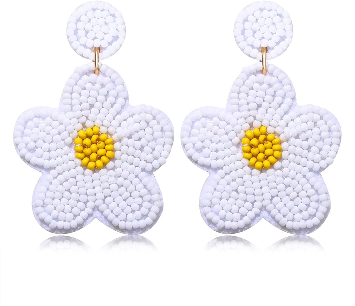 Beaded Flower Earrings for Women Statement Colorful Floral Beaded Drop Dangle Earrings Bohemia Ha... | Amazon (US)