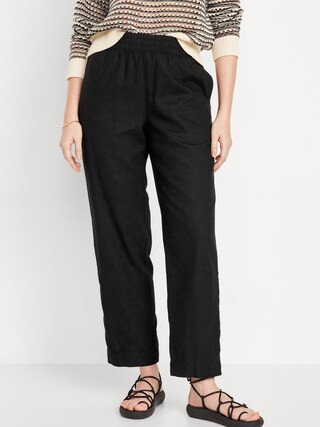 High-Waisted Linen-Blend Straight Pants | Old Navy (CA)
