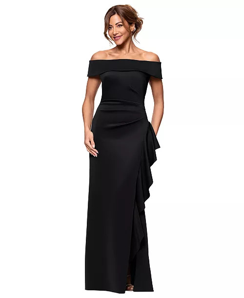 Women's Off-The-Shoulder Ruffled Side-Slit Gown | Macy's