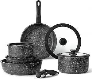 CAROTE 11pcs Nonstick Cookware Set With Detachable Handle, Induction Kitchen Sets Non Stick, Remo... | Amazon (US)