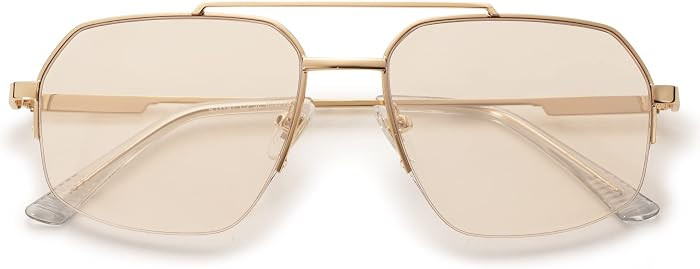 SOJOS Trendy Aviator Sunglasses Men Women Semi-Rimless Frame SJ1191,Medium     Double Bridge Semi... | Amazon (US)