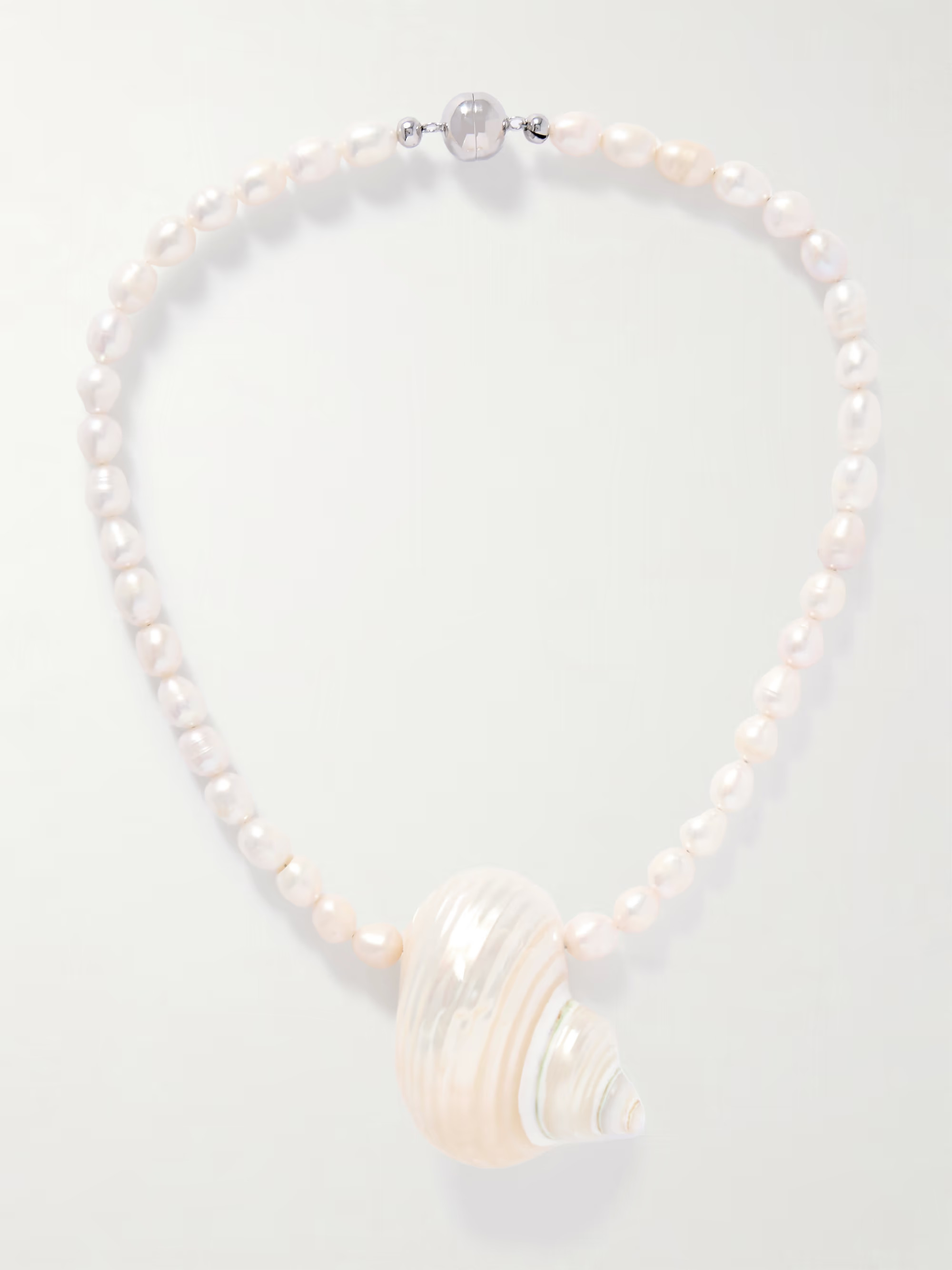 Mykonos silver-tone, freshwater pearl and shell necklace - white - One Size | NET-A-PORTER (US)