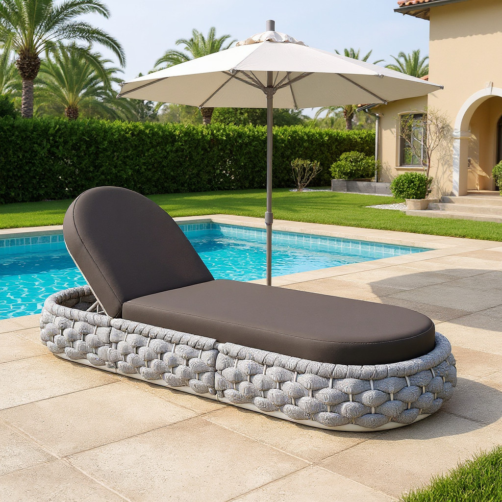 Tatta Woven Rattan Outdoor Lounger Daybed Modern Yard & Patio Furniture in Gray Cushion Included (82.7"") | Homary