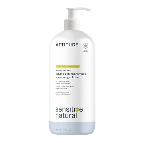 ATTITUDE Hair Shampoo for Sensitive Dry Scalp, EWG Verified, Soothing Oat, For Thin Hair, Naturally Derived Ingredients, Vegan and Plant-Based, Volume and Shine, Unscented, 32 Fl Oz | Amazon (US)
