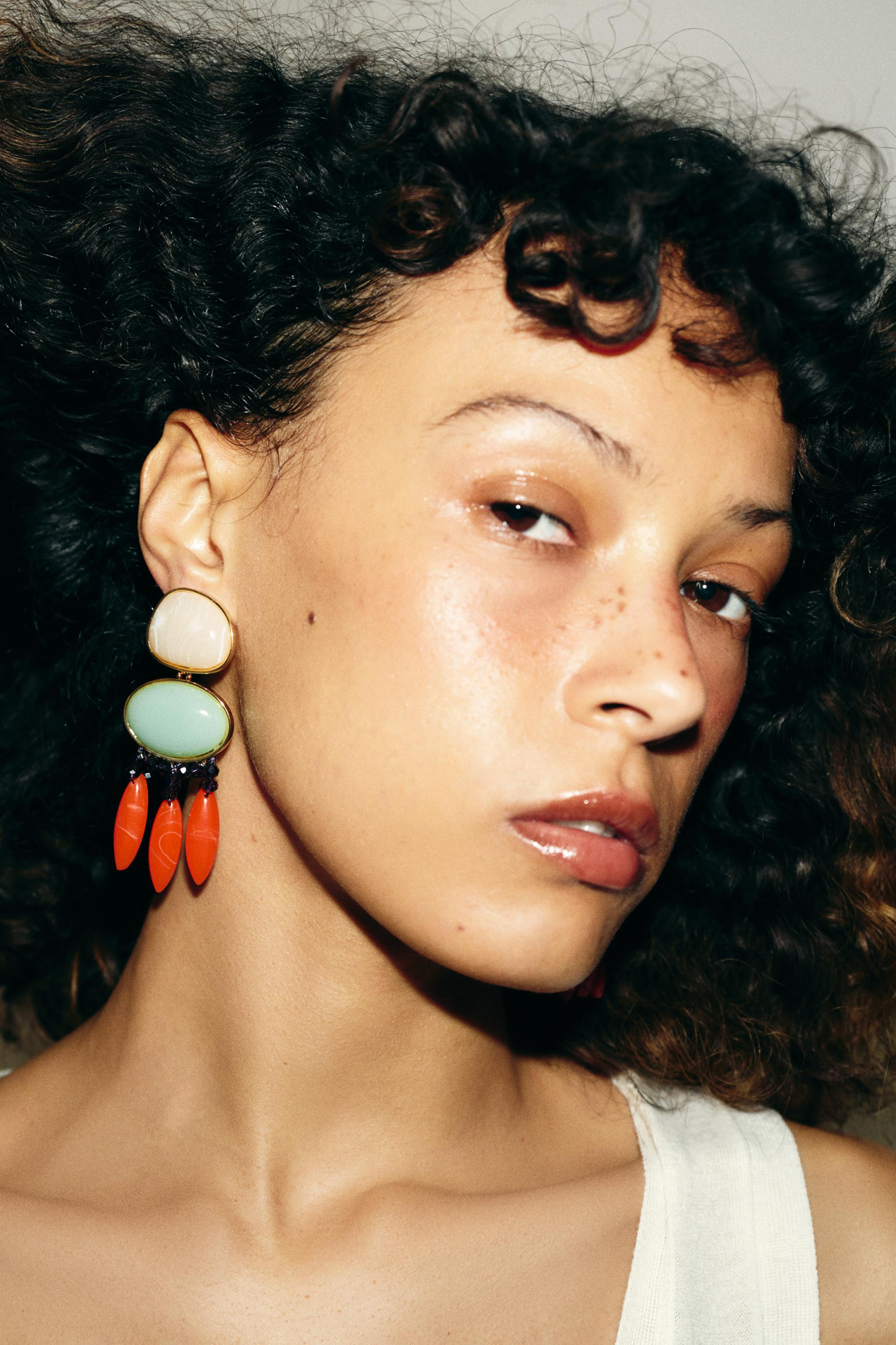 DOUBLE RESIN BEAD EARRINGS | Zara US