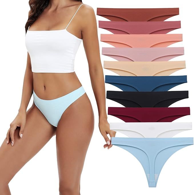 SweetSnow 10 Pack Seamless Thongs for Women Breathable Thong Underwear Set No Show Panty Line | Amazon (US)