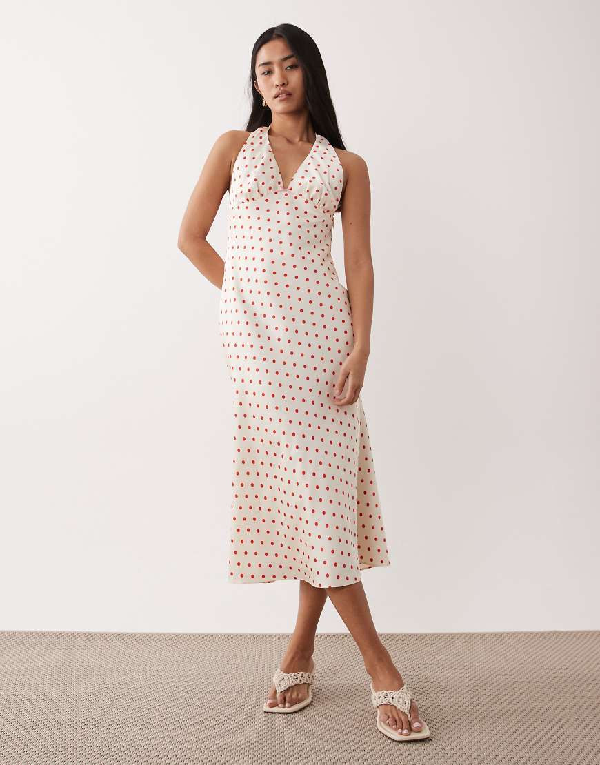 NIA La Brea midaxi halter neck dress in red polka dot-White | ASOS (Global)