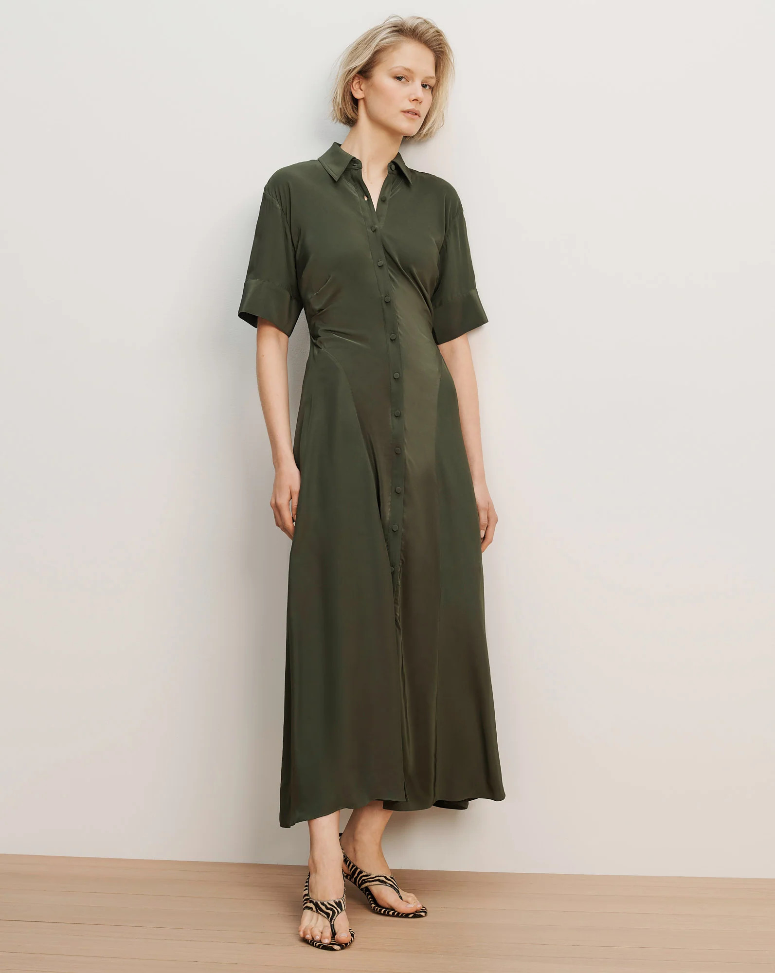 Perenna Maxi Shirtdress in Dark Green Loden | Veronica Beard | Veronica Beard