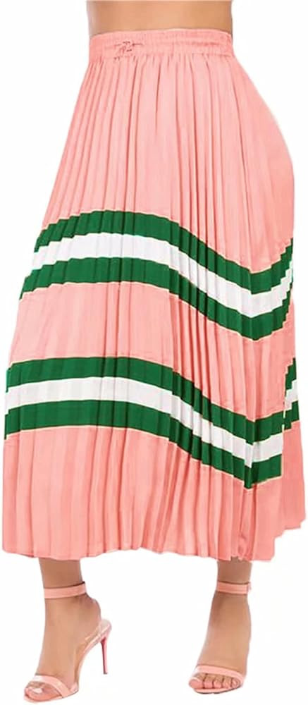 ThusFar Women's Graffiti Pleated Skirts Cartoon Printed Elastic Waist A-Line Swing Midi Skirt | Amazon (US)