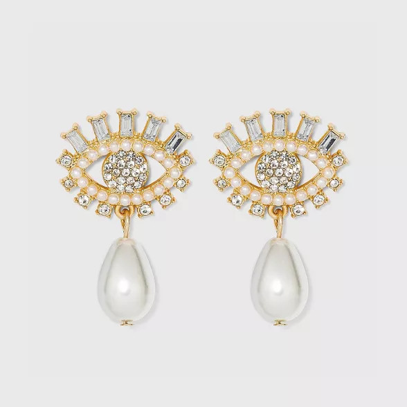 SUGARFIX by BaubleBar Pearl and Crystal Evil Eye Drop Earrings - Pearl | Target