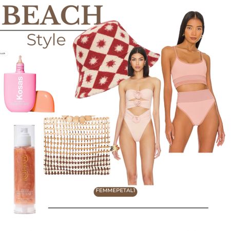 Beach style, high waisted bikini, cut out one piece, bucket hat, kosas sunscreen, bronzing spray, straw beach bag 

#LTKtravel #LTKswim #LTKbeauty